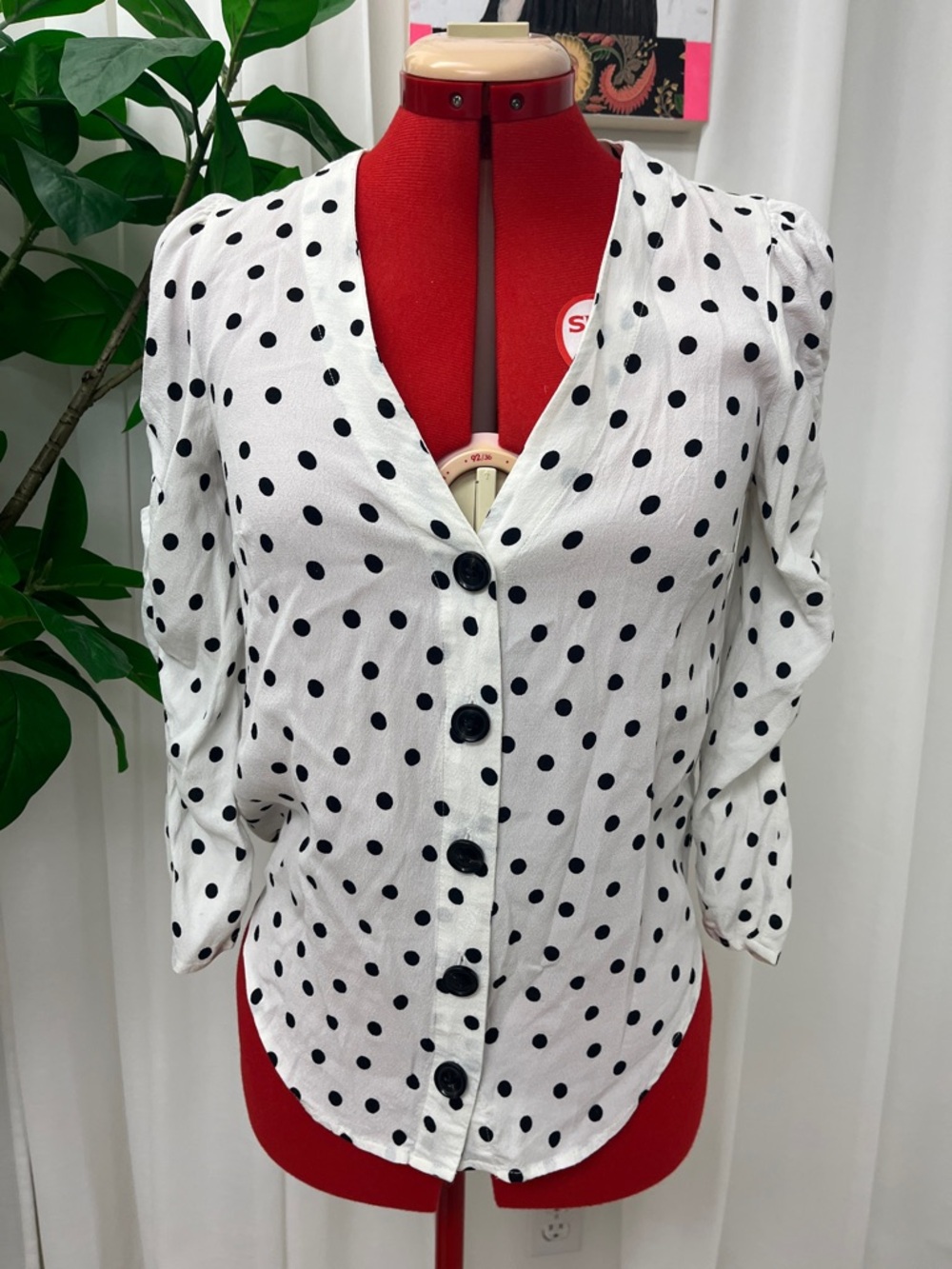 Maeve by Anthropologie White Polka Dot Button-Front Women's Top